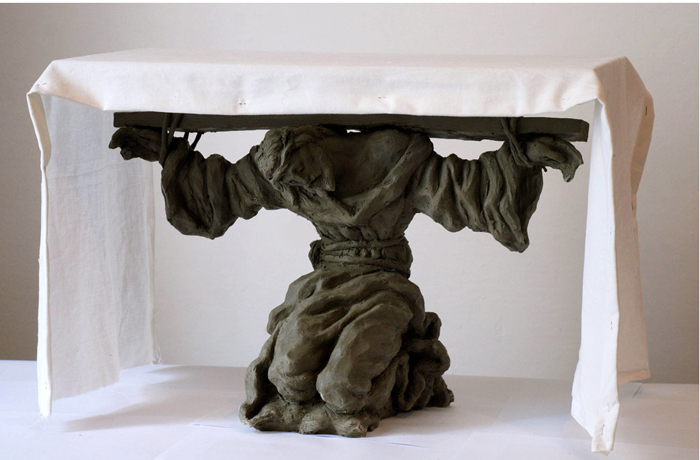 Altar study with Christ falling on the road to Calvary